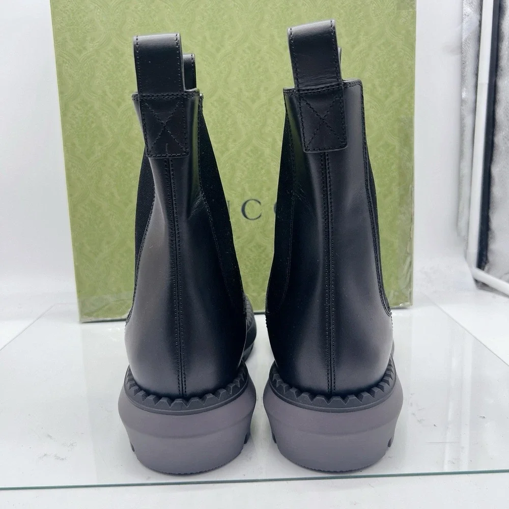 Gucci Chelsea Leather Interlocking GG Ankle Boots Black Men's UK 10.5 US 11